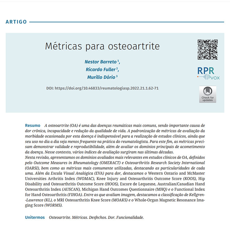 Leia mais sobre o artigo Métricas para osteoartrite